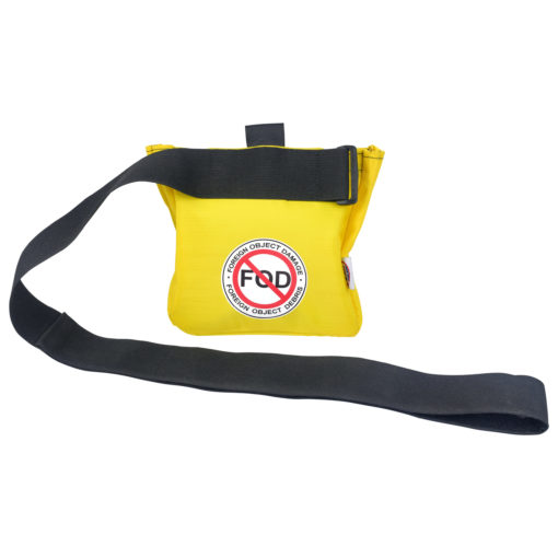 Back view of FOD bag with belt standing up