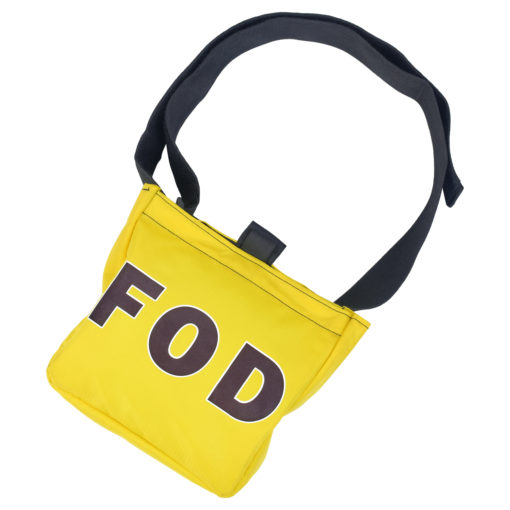 Front view of FOD bag with belt laid down looped