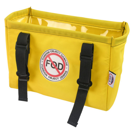 Top down angled back view of small hanging FOD bag