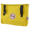 Yellow hanging bag organizer facing front with black straps, FOD label, and Made in USA tag on the right.