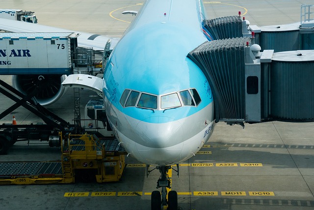 Airplane on airline ramp.