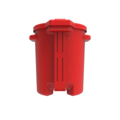 Back side of 6-gallon red FOD bin.