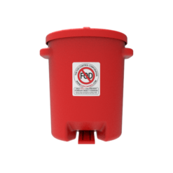 Front side of 6-gallon red FOD bin.