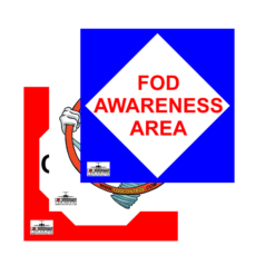 3 types of FOD awareness and control signs stacked on top of each other