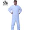 Worker modeling The FOD SUIT™ Safety Coveralls with white background. Front view of white cotton pocketless coveralls.