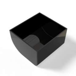Black compartment divider facing top-right with dual inner slots, rounded side, and smooth glossy plastic body.