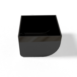 Black compartment divider facing front with square top view, rounded right edge, and smooth glossy finish.